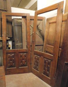 pts703 - 2 antike Glastüren, Pappelholz, B 97 x H 217 cm / B 95 x H 215 cm